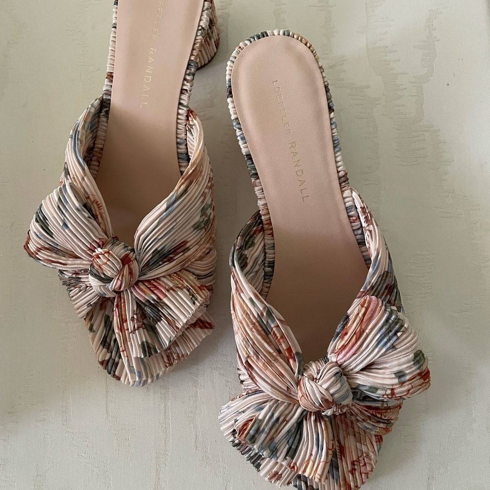 Loeffler Randall Cream and Multi Color Heels with Knotted Design 8.5 Never Worn